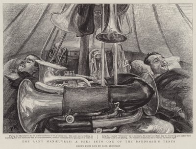 Ordu Manevraları, Bando Oyuncularının Çadırlarından Birine Dikizleme by Charles Paul Renouard